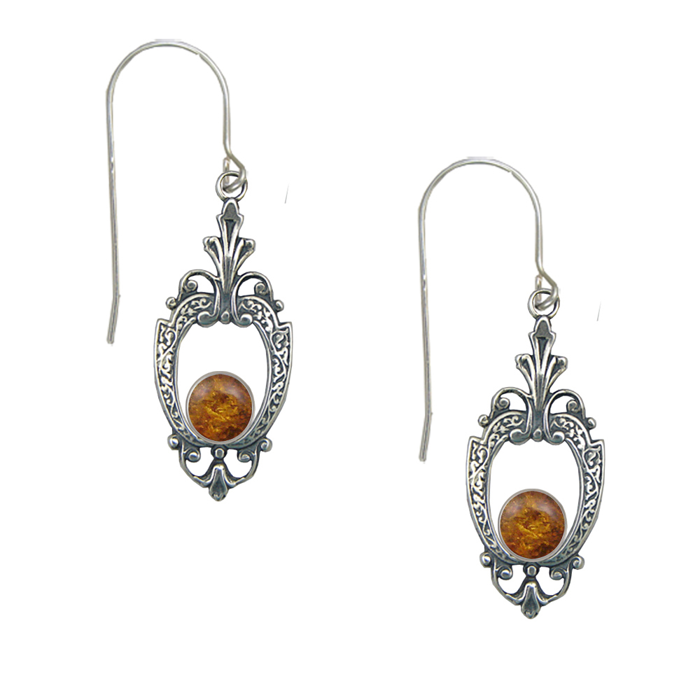 Sterling Silver Victorian Amber Drop Dangle Earrings